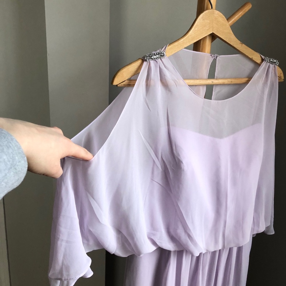 David’s Bridal Blouson Bridesmaid’s Dress in Iris